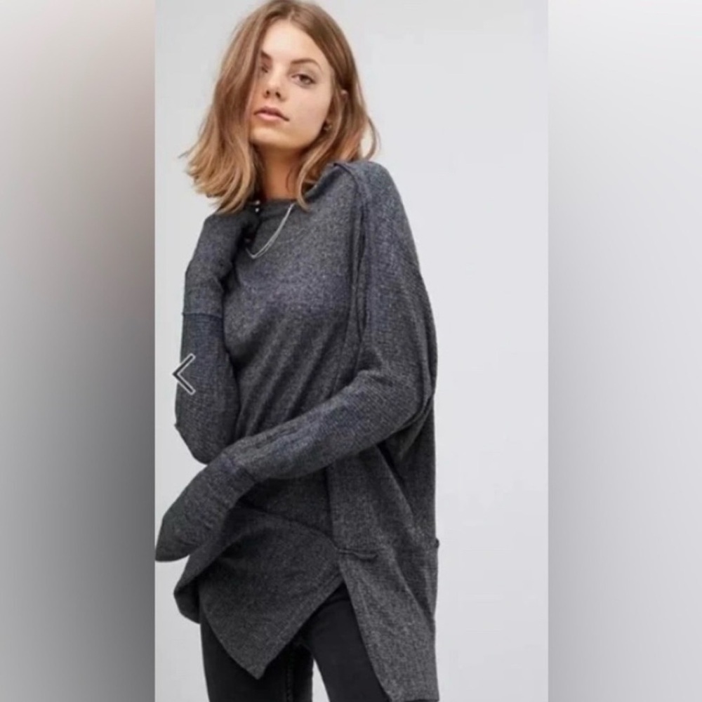 Free People We The Free Londontown Thermal Top Gray S Oversized Asymmetrical - Picture 3 of 13